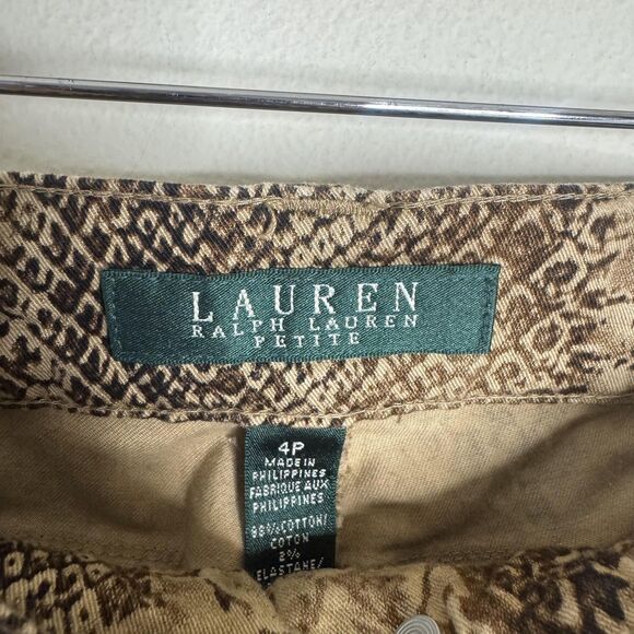 Lauren Ralph Lauren Pants Womens 4P Brown Snake Print Cotton Petite Zipper Hem - Picture 5 of 11